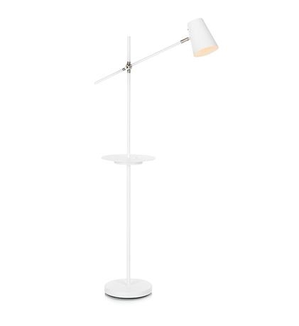 Linear Gulvlampe i Hvid metal med USB stik, justerbar højde og lampehoved, med afbryder på skærm, MAX 40W E14, Base 28 cm, dybde